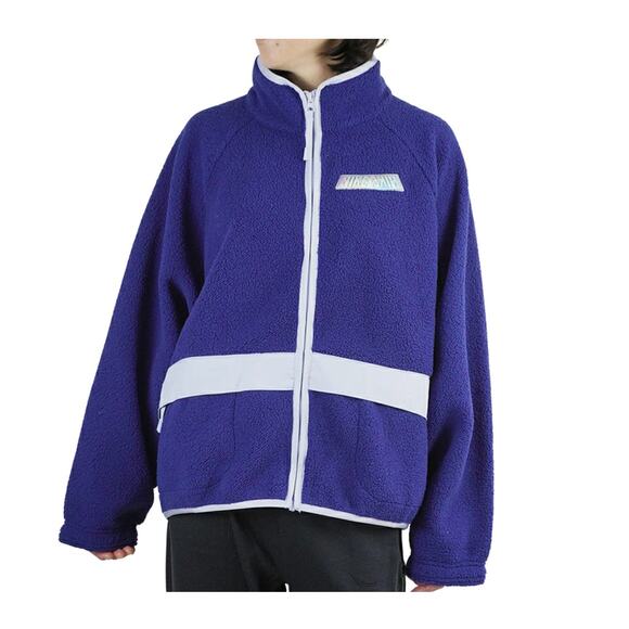 (M) $140 Nike NSW Swoosh Sherpa Oversized Fleece Zip-Up Jacket Navy Blue Sherpa - Picture 2 of 9